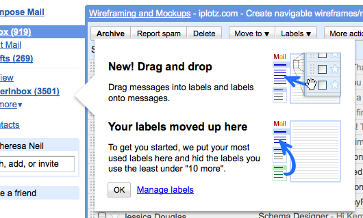 Arrastrar y soltar para las etiquetas de GMail