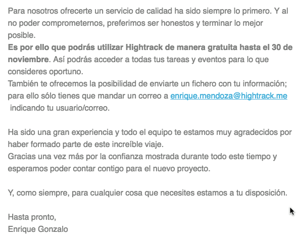 Hightrack, el servicio de productividad de Berto Pena, echa el cierre