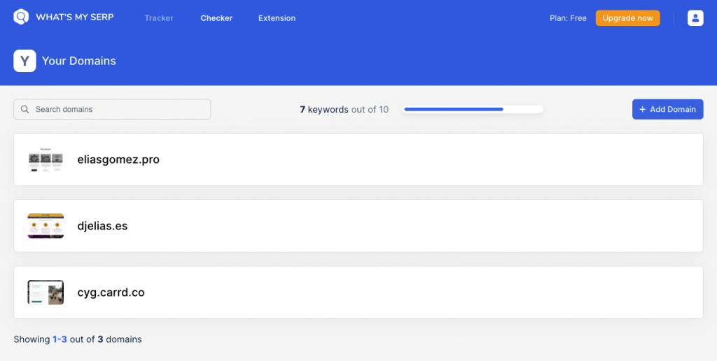 Las mejores herramientas SEO para aficionados 2 Listado de proyectos en What's My SERP