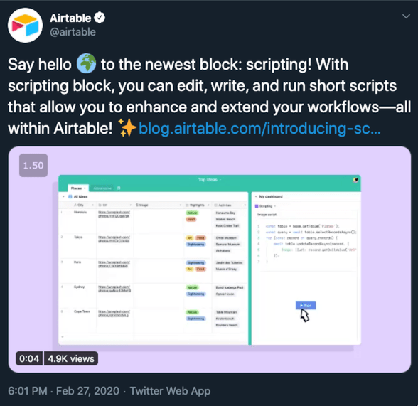 Airtable presenta su nuevo bloque para scripts